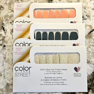 Color Street Nail Polish Strips 3 Retired Sets-Pink, Teal, Glitter Overlay